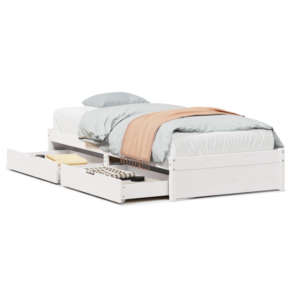 Bedframe zonder matras massief grenenhout wit 90x200 cm