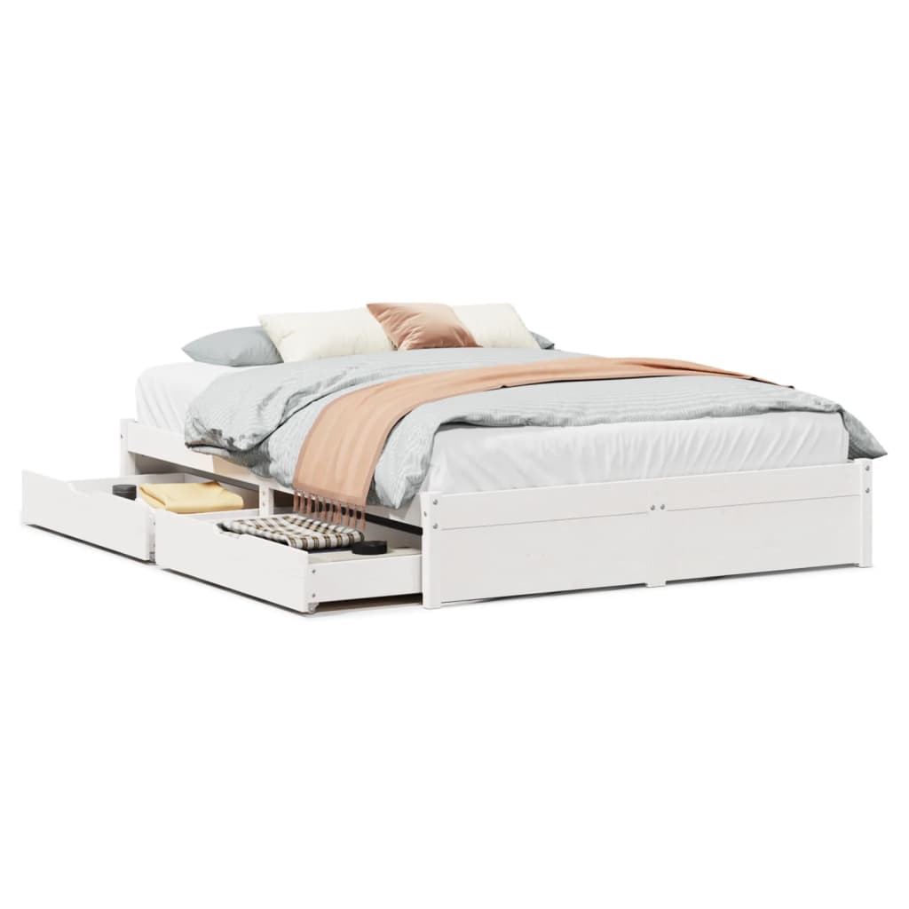 Bedframe zonder matras massief grenenhout wit 120x200 cm