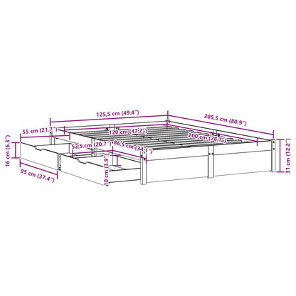 Bedframe zonder matras massief grenenhout wit 120x200 cm