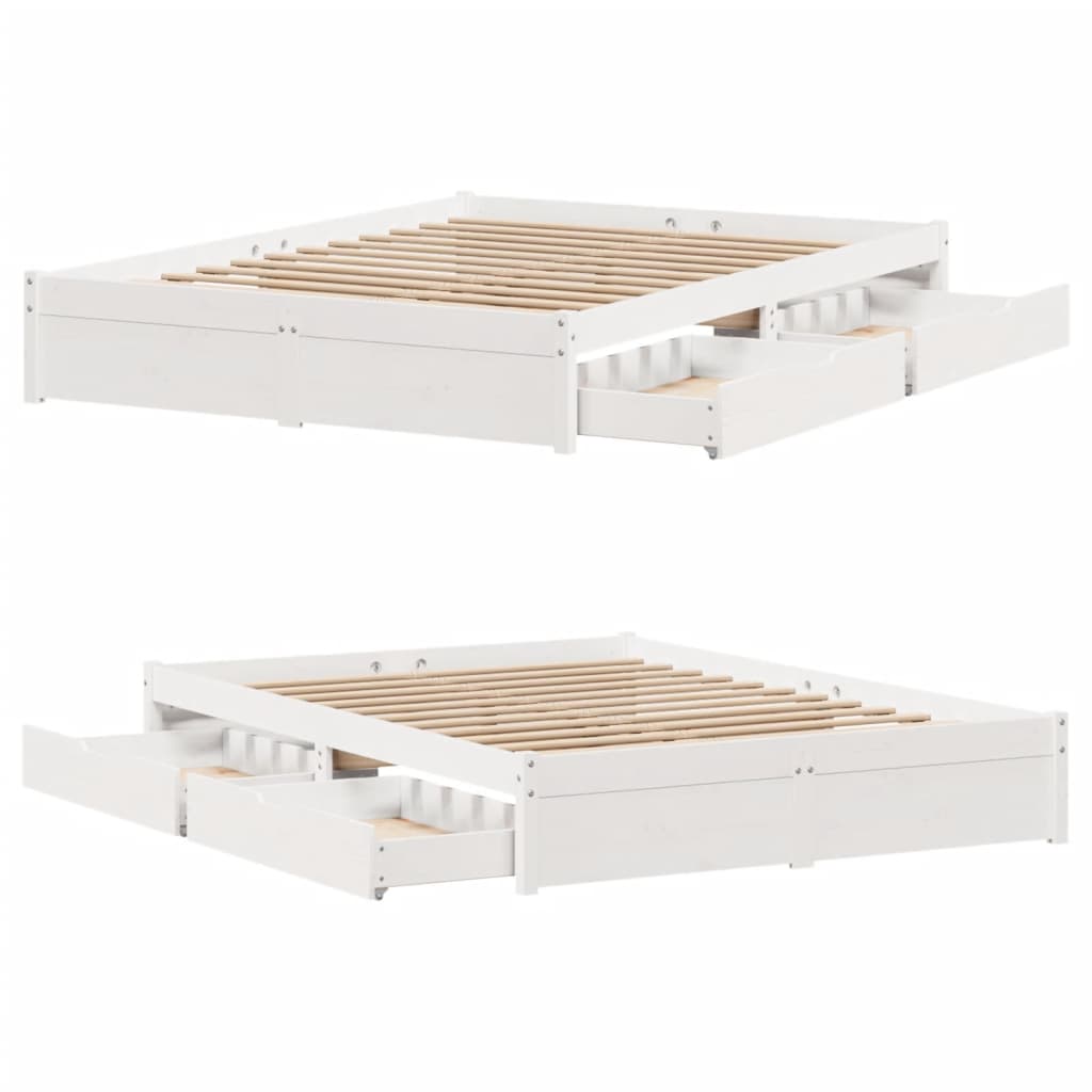 Bedframe zonder matras massief grenenhout wit 140x200 cm