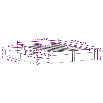 Bedframe zonder matras massief grenenhout wit 140x200 cm