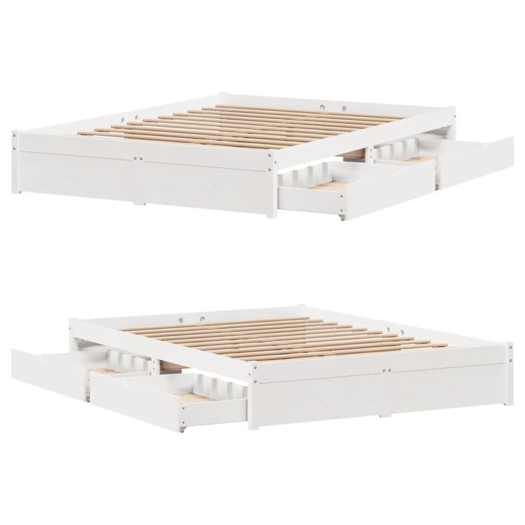 Bedframe zonder matras massief grenenhout wit 160x200 cm