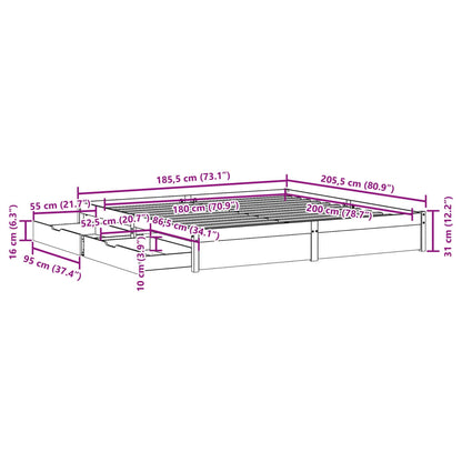 Bedframe zonder matras massief grenenhout 180x200 cm