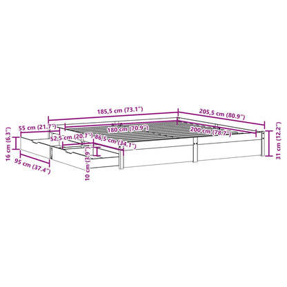 Bedframe zonder matras massief grenenhout wit 180x200 cm