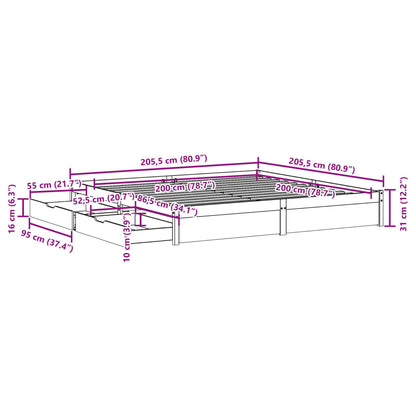 Bedframe zonder matras massief grenenhout 200x200 cm