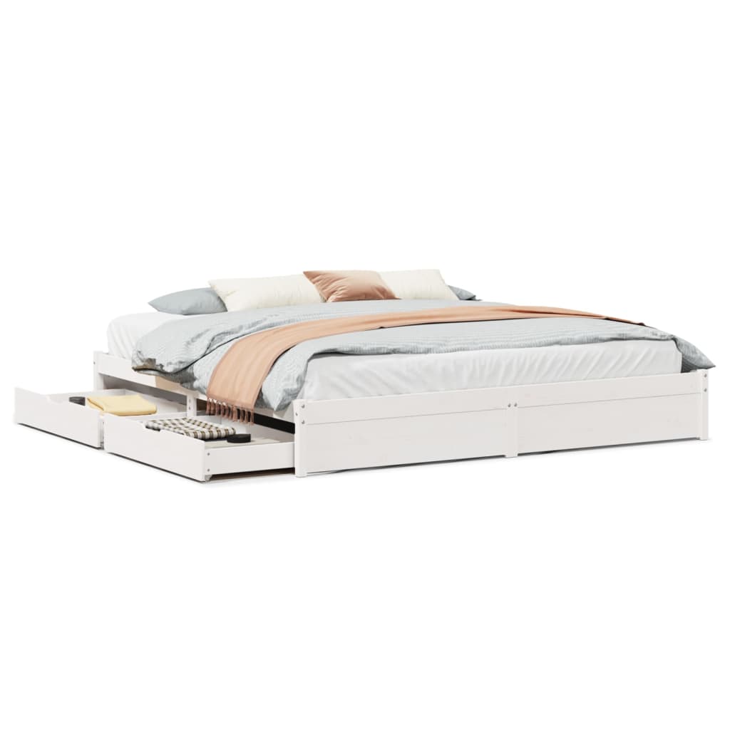 Bedframe zonder matras massief grenenhout wit 200x200 cm