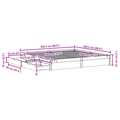 Bedframe zonder matras massief grenenhout wit 200x200 cm