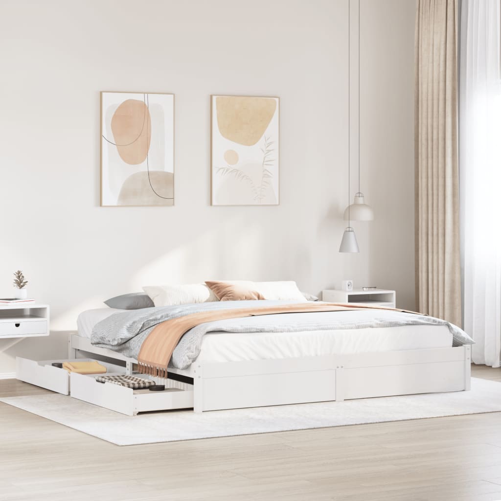 Bedframe zonder matras massief grenenhout wit 200x200 cm