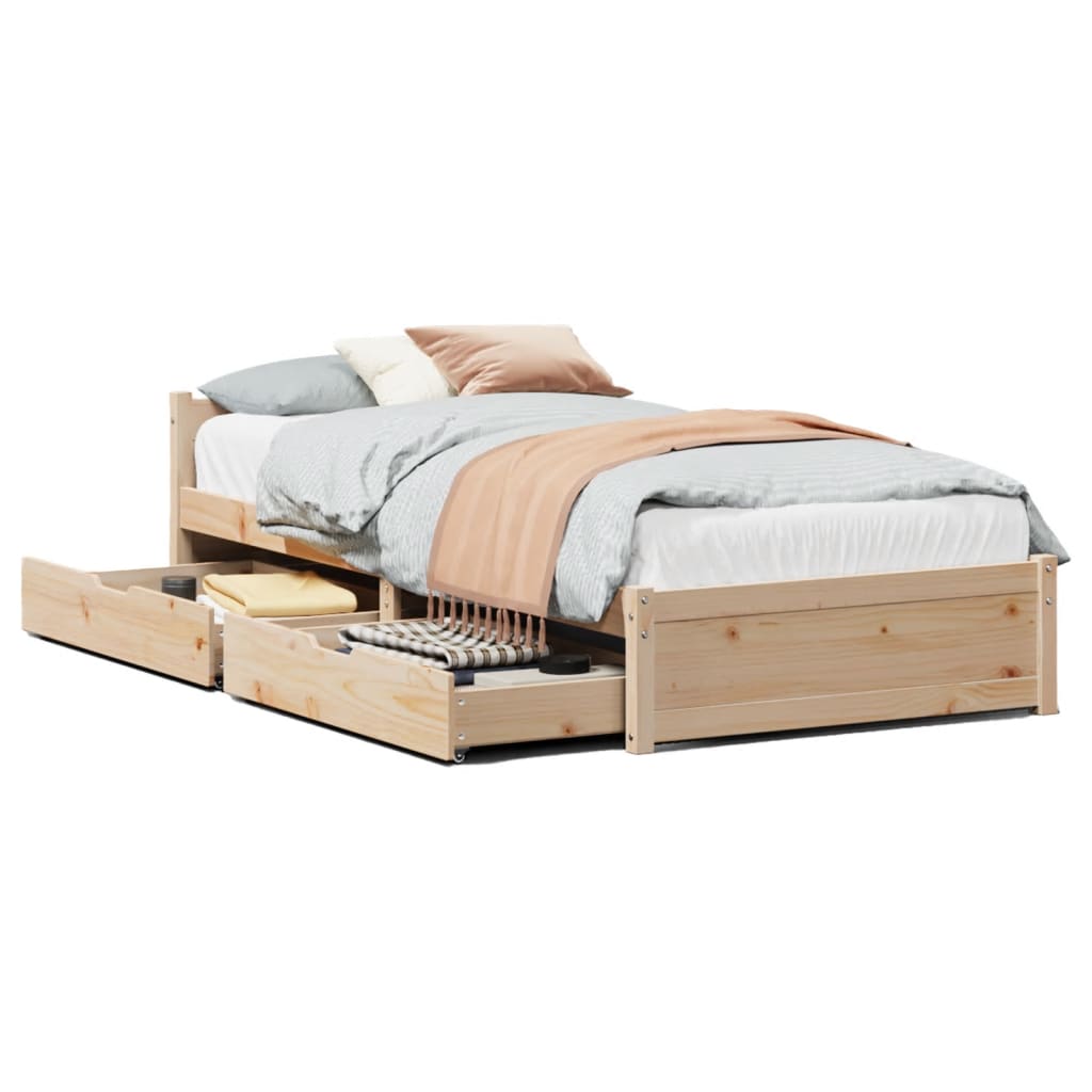 Bedframe zonder matras massief grenenhout 75x190 cm