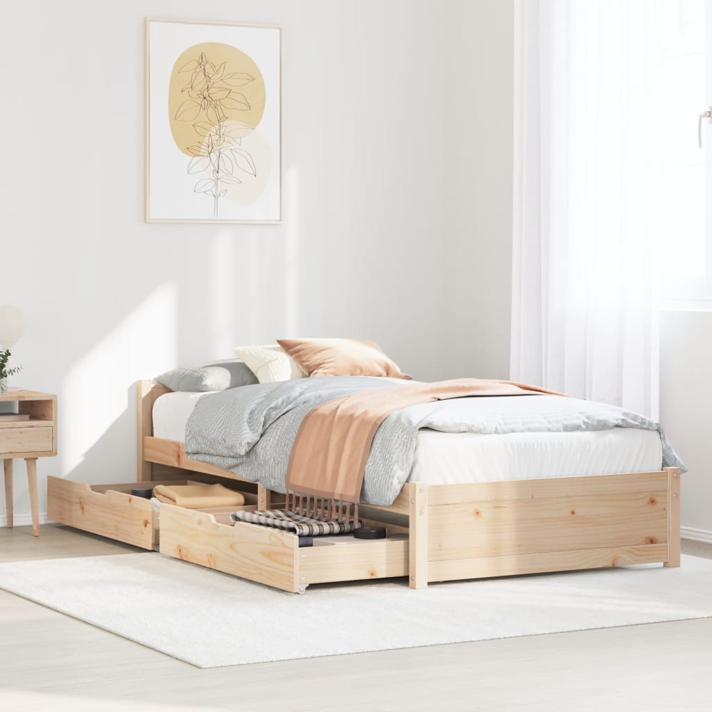 Bedframe zonder matras massief grenenhout 75x190 cm