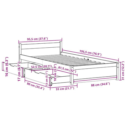 Bedframe Zonder Matras Massief Grenenhout 90 x 190 cm Naturel