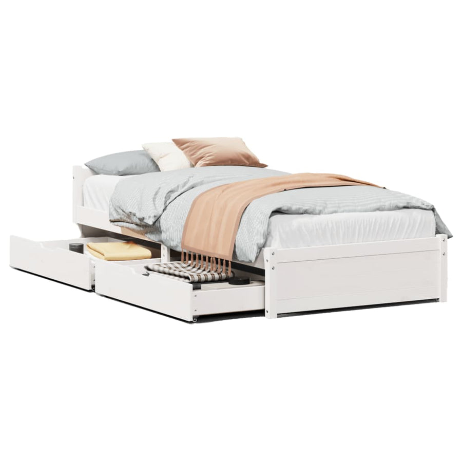 Bedframe zonder matras massief grenenhout wit 90x190 cm