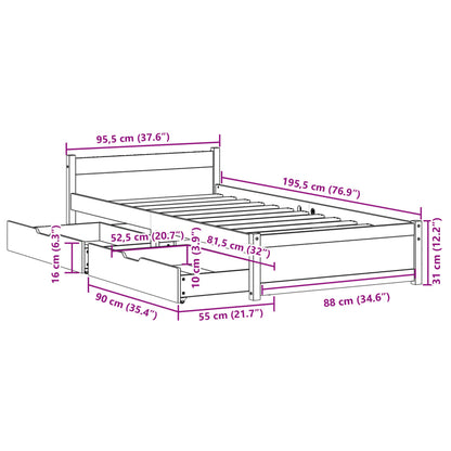 Bedframe zonder matras massief grenenhout wit 90x190 cm