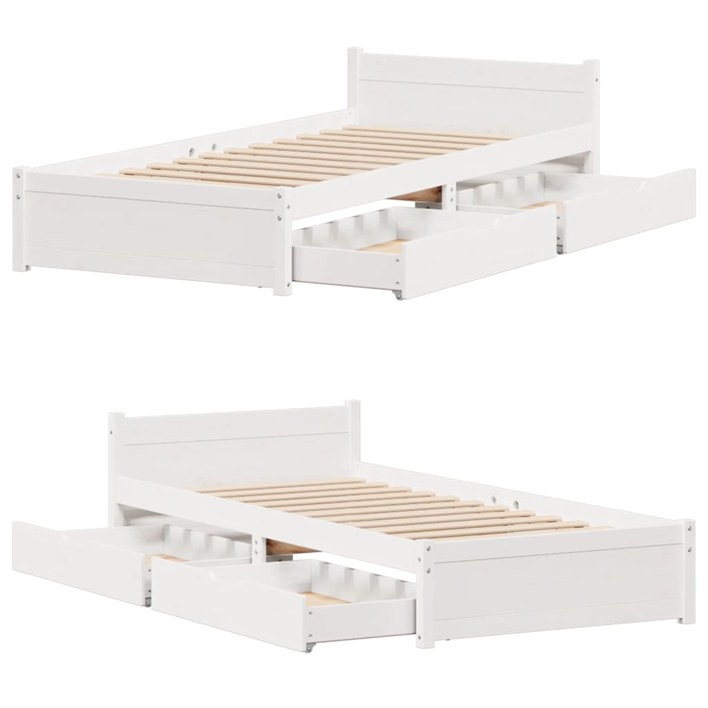 Bedframe zonder matras massief grenenhout wit 90x190 cm