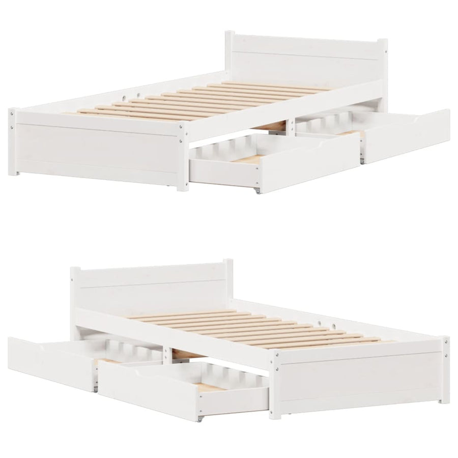 Bedframe zonder matras massief grenenhout wit 90x190 cm