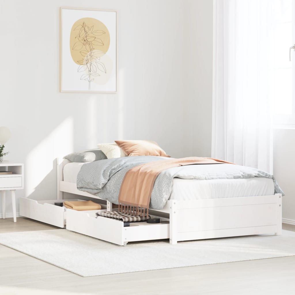 Bedframe zonder matras massief grenenhout wit 90x190 cm