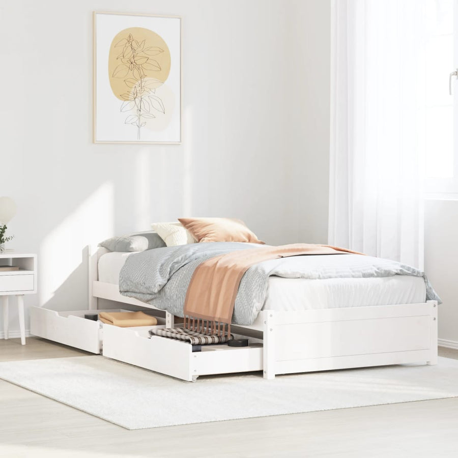 Bedframe zonder matras massief grenenhout wit 90x190 cm