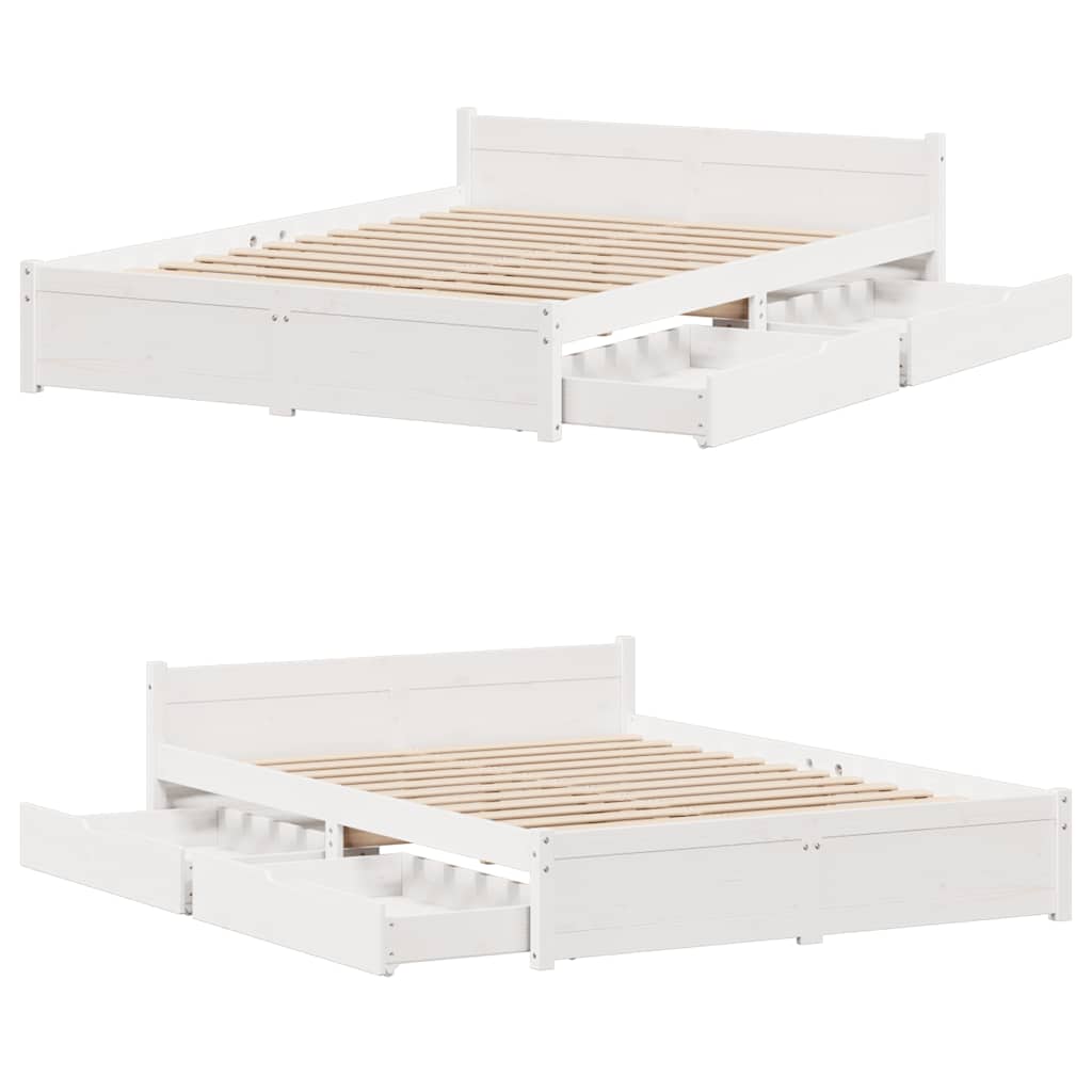 Bedframe zonder matras massief grenenhout wit 120x190 cm