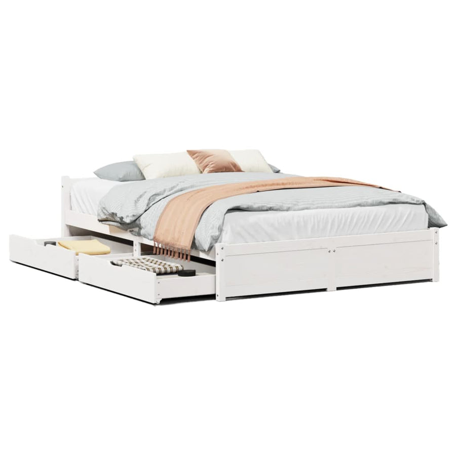 Bedframe zonder matras massief grenenhout wit 135x190 cm