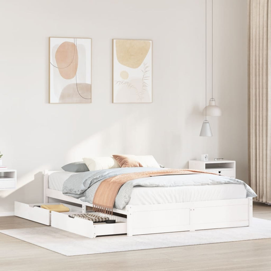 Bedframe zonder matras massief grenenhout wit 135x190 cm