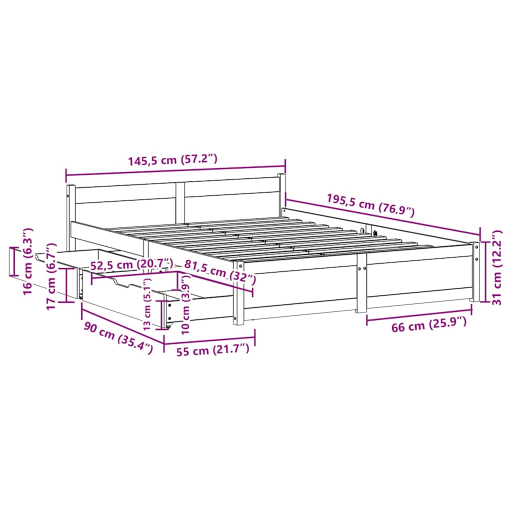 Bedframe Zonder Matras Massief Grenenhout 140 x 190 cm Naturel