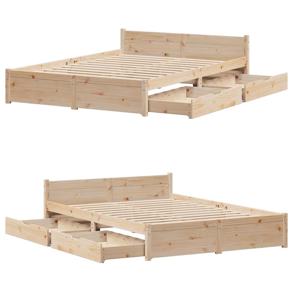 Bedframe Zonder Matras Massief Grenenhout 140 x 190 cm Naturel