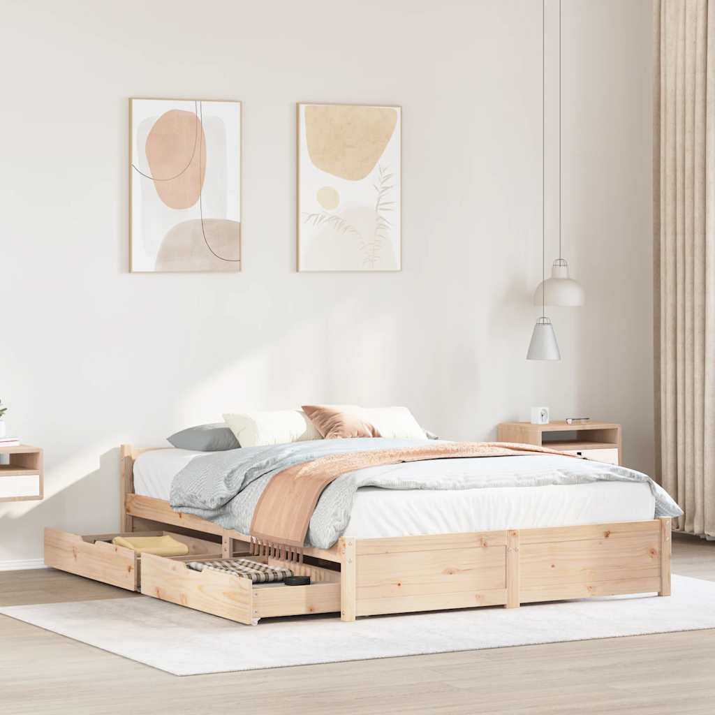 Bedframe Zonder Matras Massief Grenenhout 140 x 190 cm Naturel