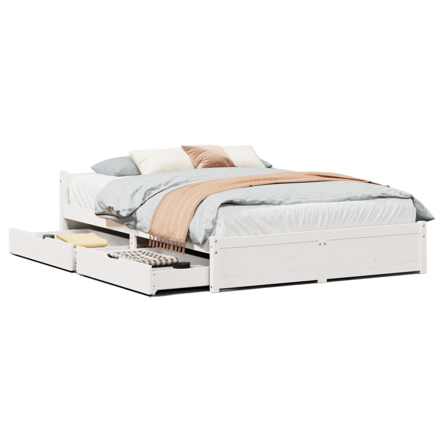 Bedframe zonder matras massief grenenhout wit 140x190 cm