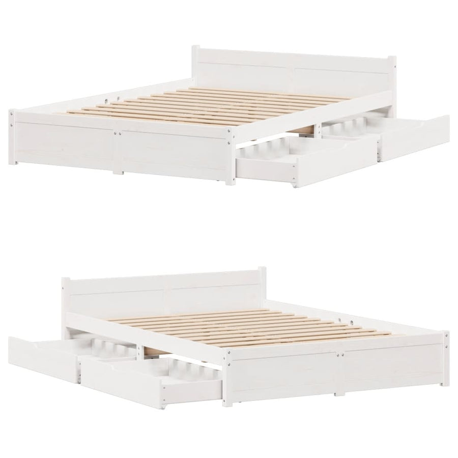 Bedframe zonder matras massief grenenhout wit 140x190 cm