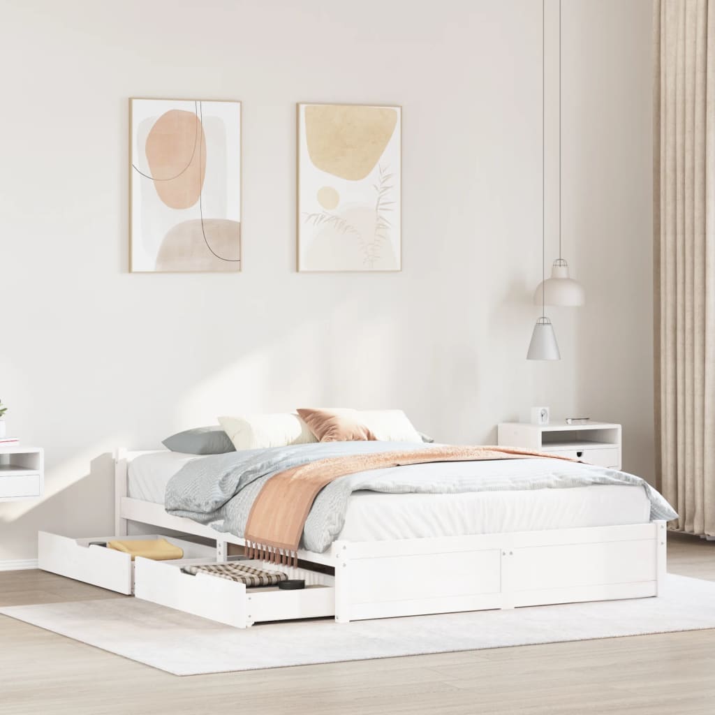 Bedframe zonder matras massief grenenhout wit 140x190 cm