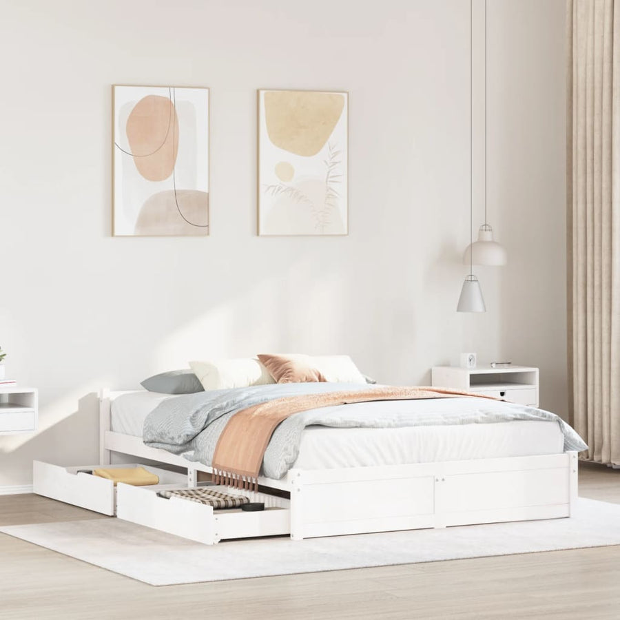 Bedframe zonder matras massief grenenhout wit 140x190 cm