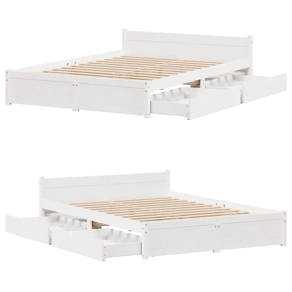 Bedframe zonder matras massief grenenhout wit 140x200 cm