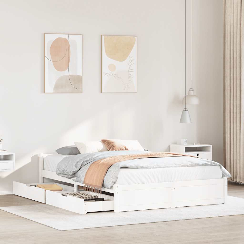 Bedframe zonder matras massief grenenhout wit 140x200 cm