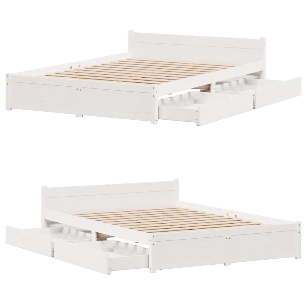Bedframe zonder matras massief grenenhout wit 120x200 cm