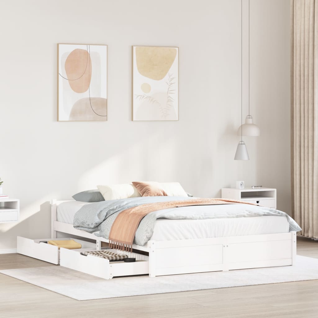 Bedframe zonder matras massief grenenhout wit 120x200 cm