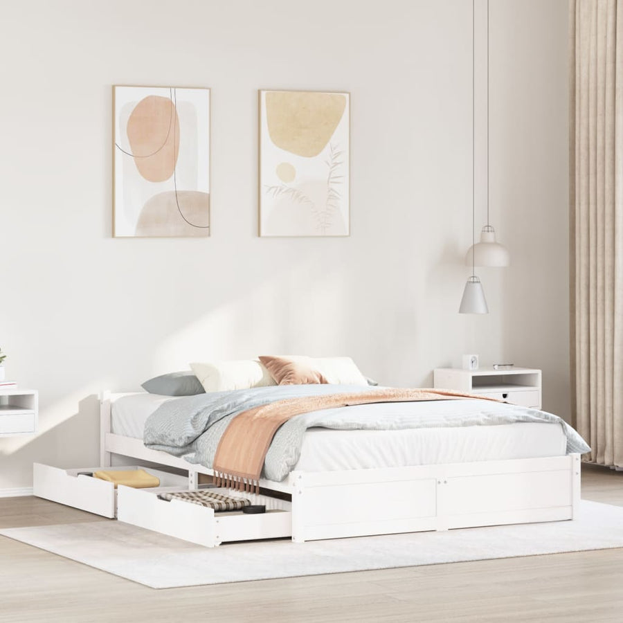 Bedframe zonder matras massief grenenhout wit 120x200 cm