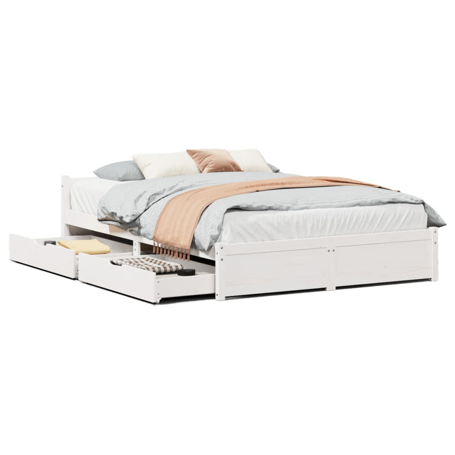 Bedframe zonder matras massief grenenhout wit 140x200 cm