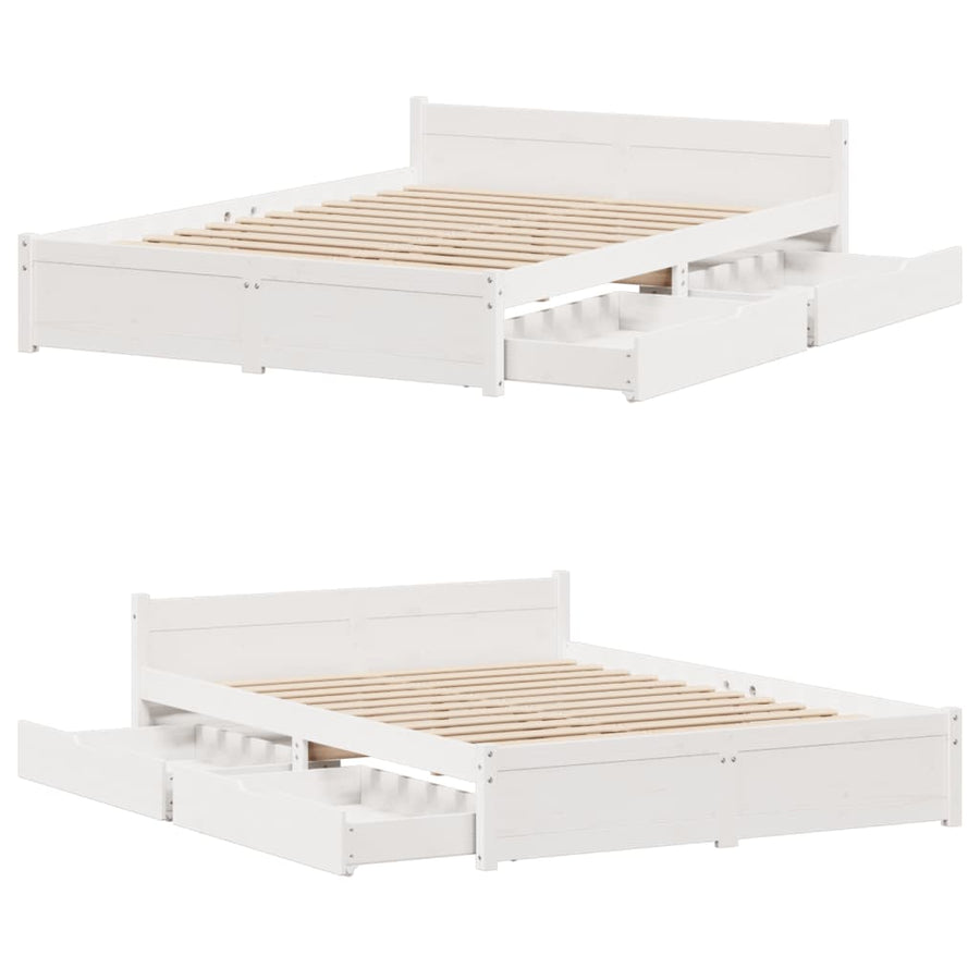 Bedframe zonder matras massief grenenhout wit 140x200 cm