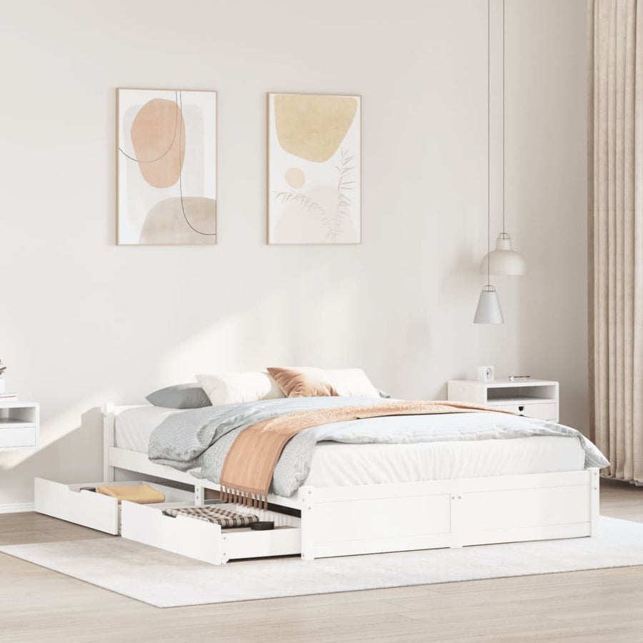 Bedframe zonder matras massief grenenhout wit 140x200 cm