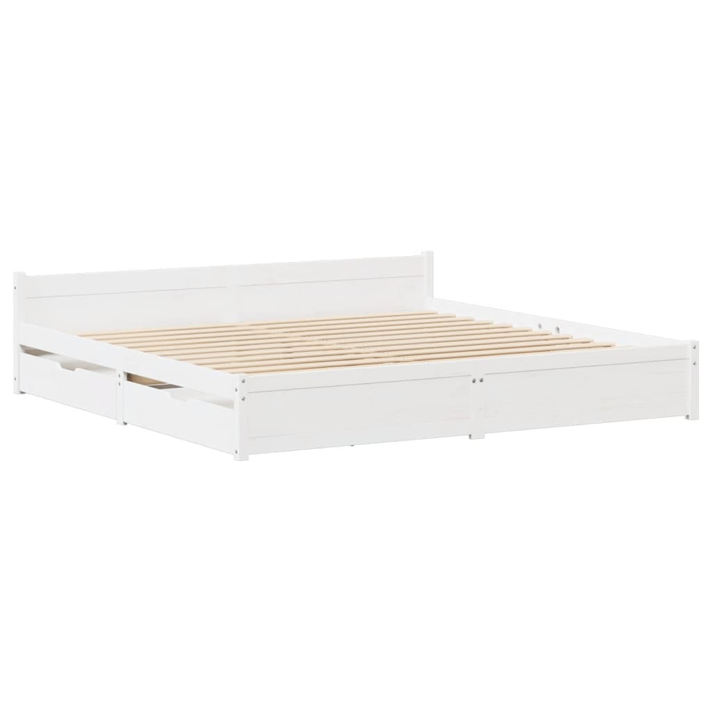 Bedframe zonder matras massief grenenhout wit 150x200 cm