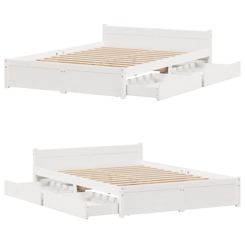 Bedframe zonder matras massief grenenhout wit 150x200 cm