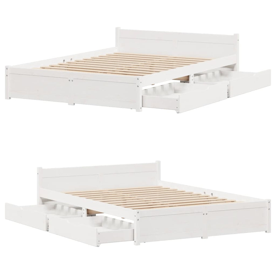Bedframe zonder matras massief grenenhout wit 150x200 cm