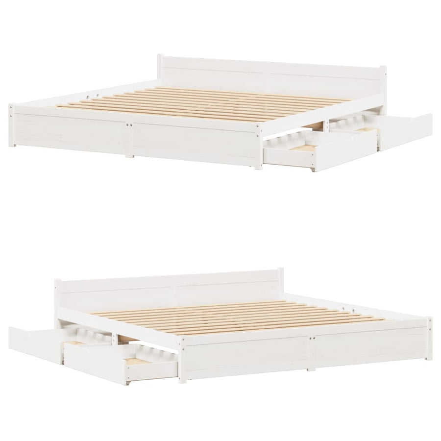 Bedframe zonder matras massief grenenhout wit 160x200 cm