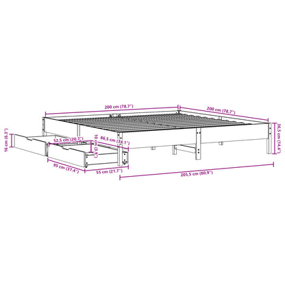 Bedframe zonder matras massief grenenhout wit 200x200 cm