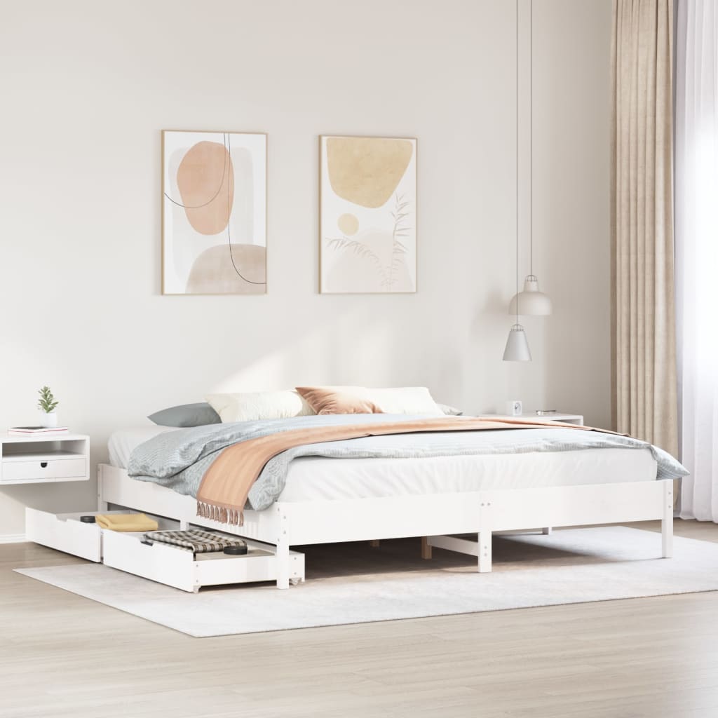 Bedframe zonder matras massief grenenhout wit 200x200 cm