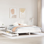Bedframe massief grenenhout wit 200x200 cm met lades
