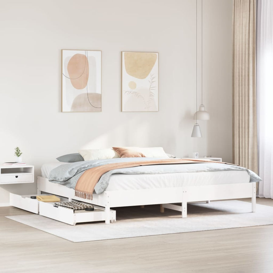 Bedframe zonder matras massief grenenhout wit 200x200 cm