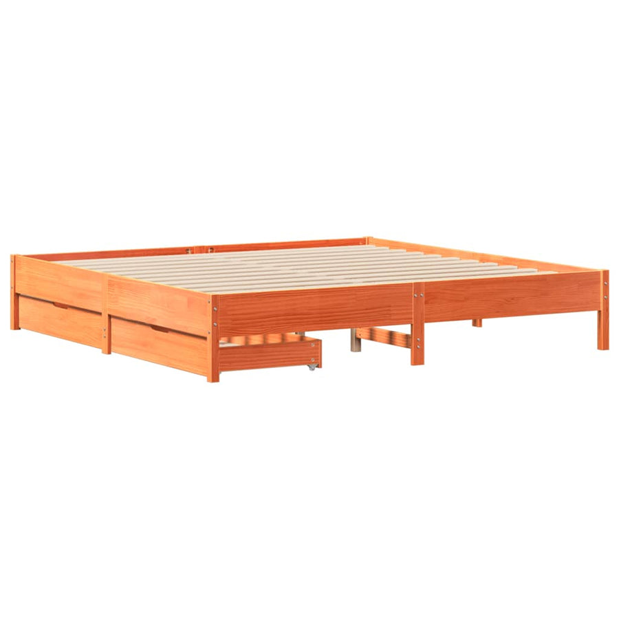 Bedframe zonder matras massief grenenhout wasbruin 200x200 cm