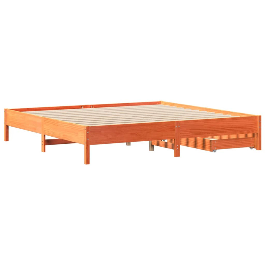 Bedframe zonder matras massief grenenhout wasbruin 200x200 cm
