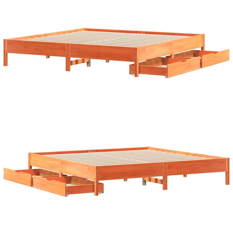 Bedframe zonder matras massief grenenhout wasbruin 200x200 cm